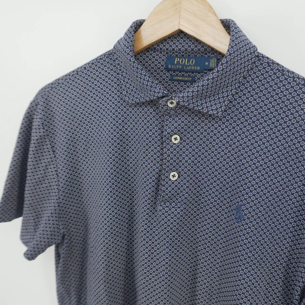 Polo Ralph Lauren Polo Shirt Mens M Blue Geometric Custom Slim Fit Cotton